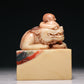 An Exquisite Soapstone Painted 'Arhat Seated On A Beast' Seal