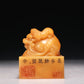 A Precious Tianhuang Stone 'Auspicious Beast' Seal With A Soapstone Painted 'Auspicious Cloud' Stand