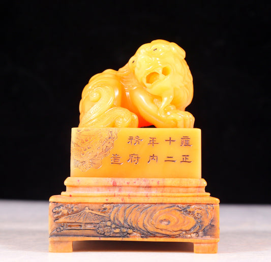 An exquisite field yellow stone unicorn seal