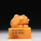 A Precious Tianhuang Stone 'Auspicious Beast' Seal With A Soapstone Painted 'Auspicious Cloud' Stand