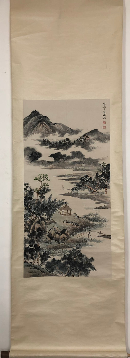 A Chinese Ink Painting Hanging Scroll By Zhu MeiCun