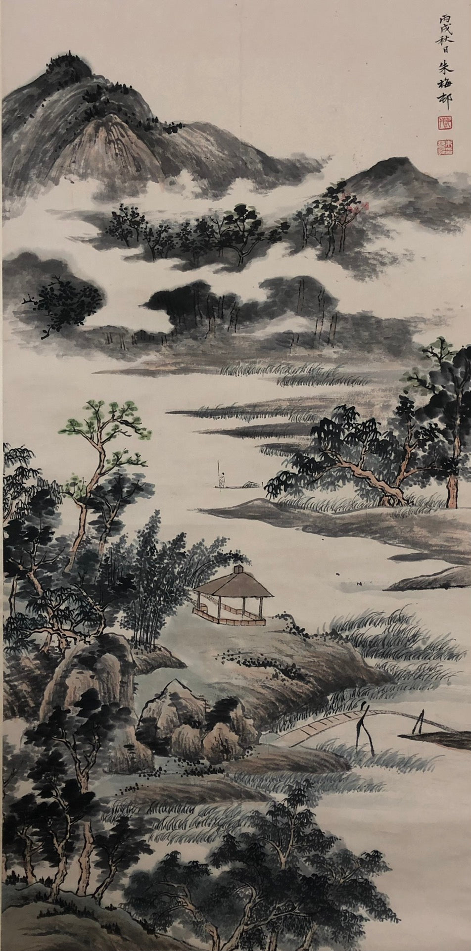 A Chinese Ink Painting Hanging Scroll By Zhu MeiCun