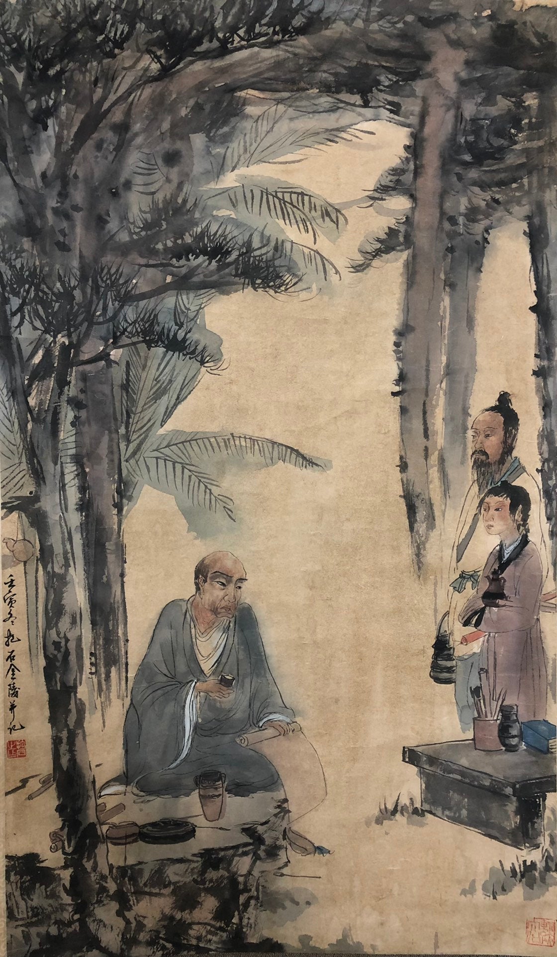 A Chinese Ink Painting Hanging Scroll By Fu BaoShi