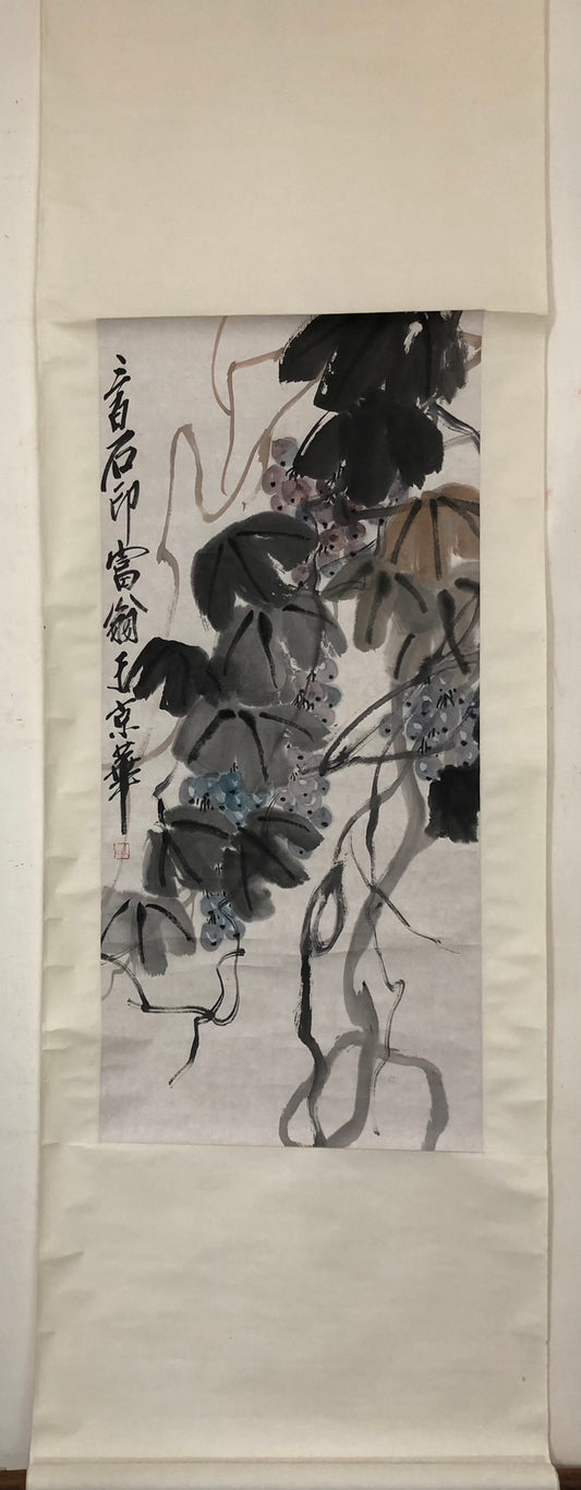 An Exquisite Chinese Ink Painting Hanging Scroll By Qi Baishi