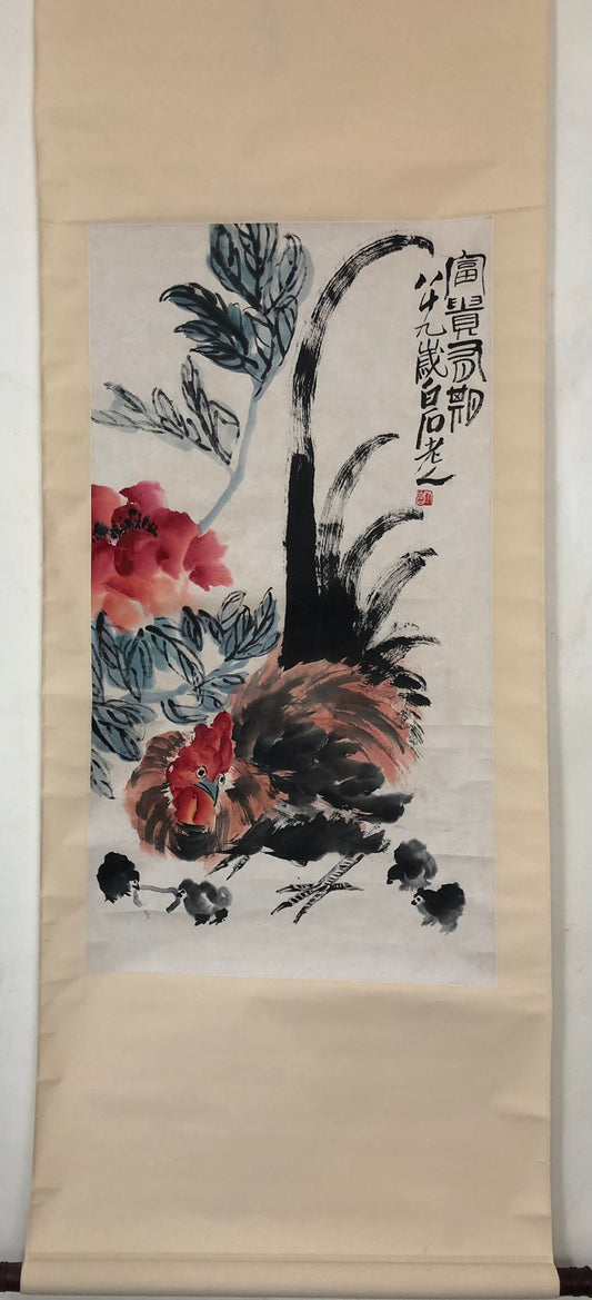 An Exquisite Chinese Ink Painting Hanging Scroll By Qi Baishi