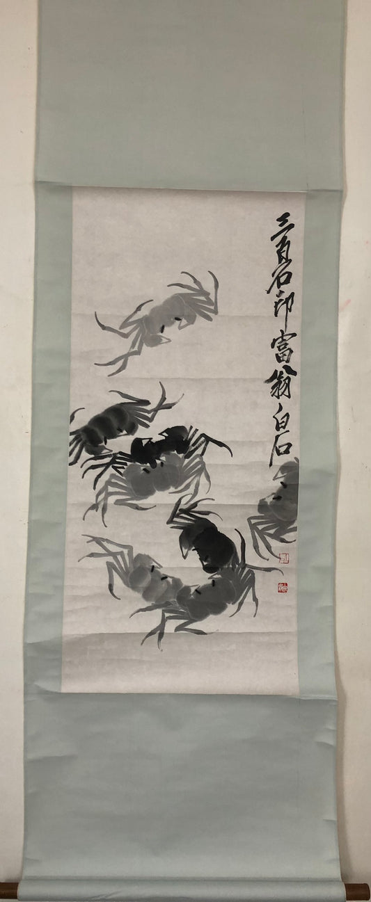 An Exquisite Chinese Ink Painting Hanging Scroll By Qi Baishi