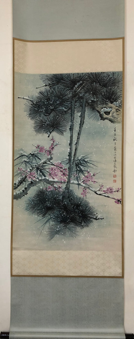 An Exquisite Chinese Ink Painting Hanging Scroll By Jiang Hanting