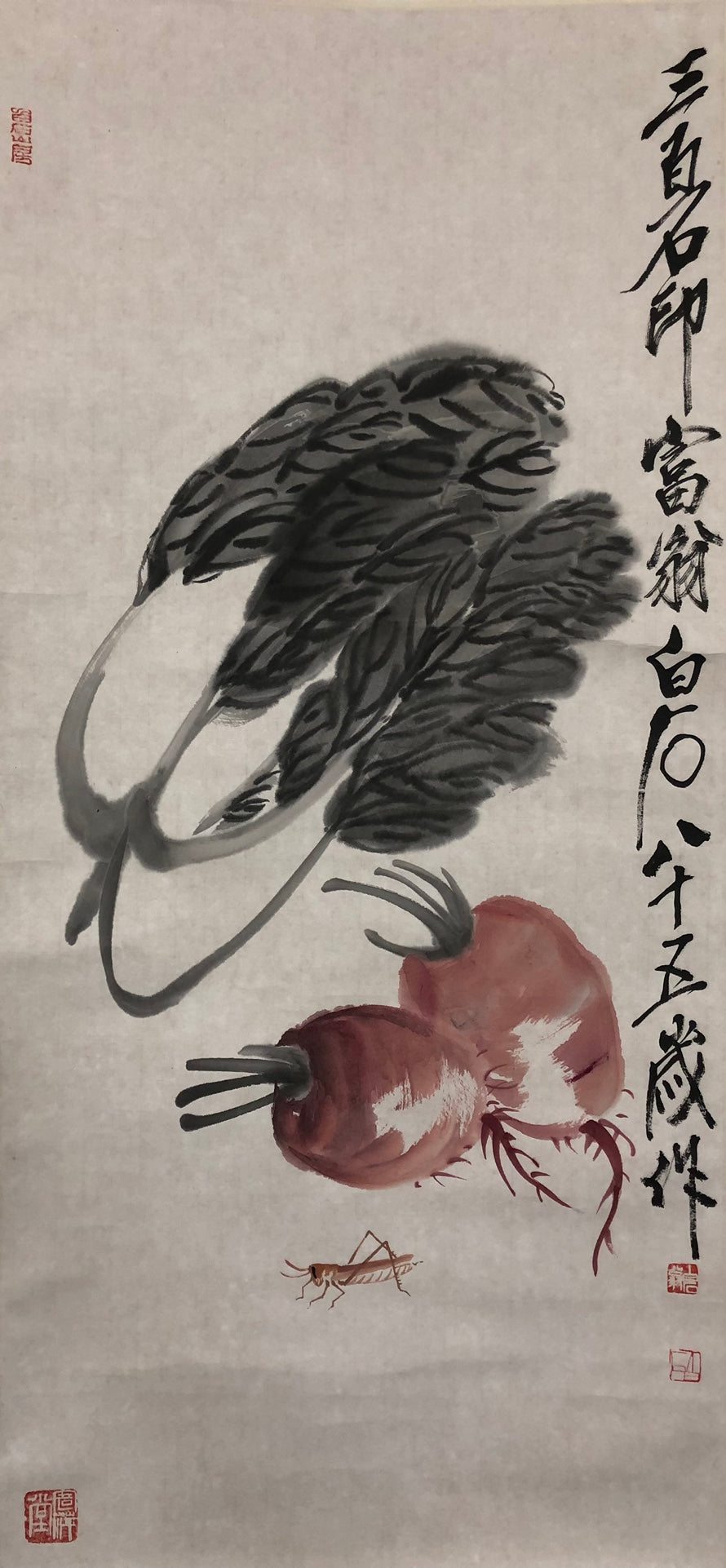 An Exquisite Chinese Ink Painting Hanging Scroll By Qi Baishi