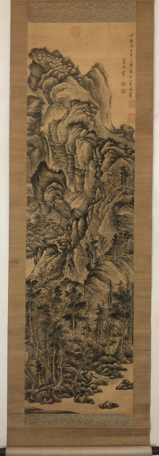 An Exquisite Chinese Ink Painting Hanging Scroll By Dong Qichang