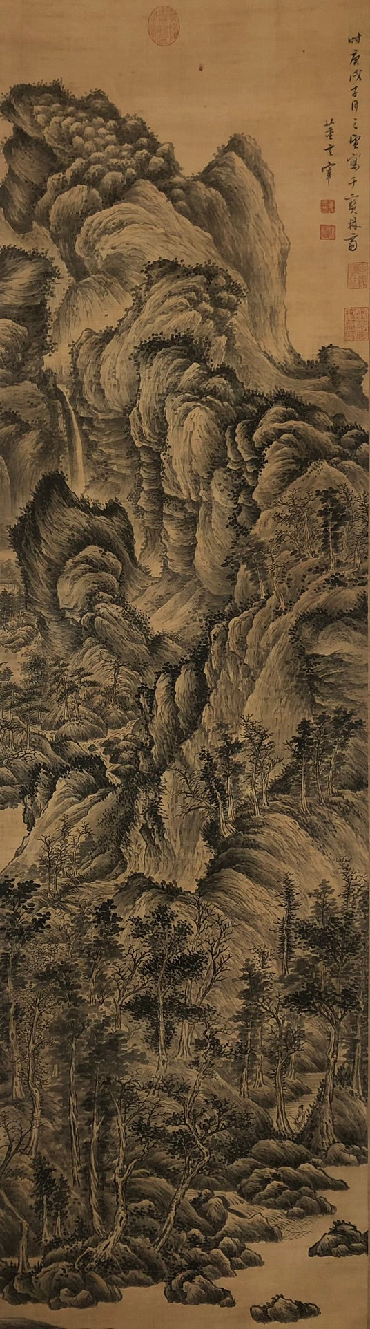 An Exquisite Chinese Ink Painting Hanging Scroll By Dong Qichang