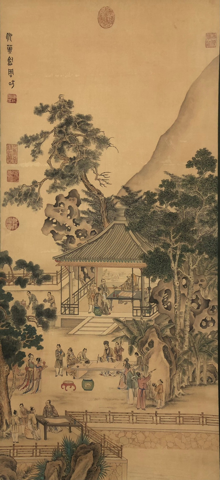 A Gorgeous Chinese Ink Painting Hanging Scroll By Zhou Fang