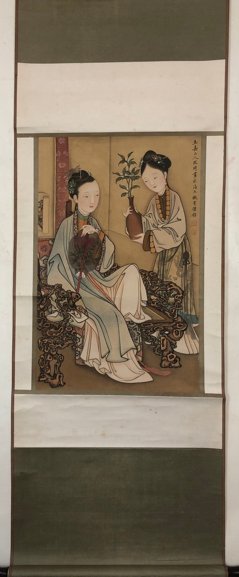 A Gorgeous Chinese Ink Painting Hanging Scroll By Gai Qi