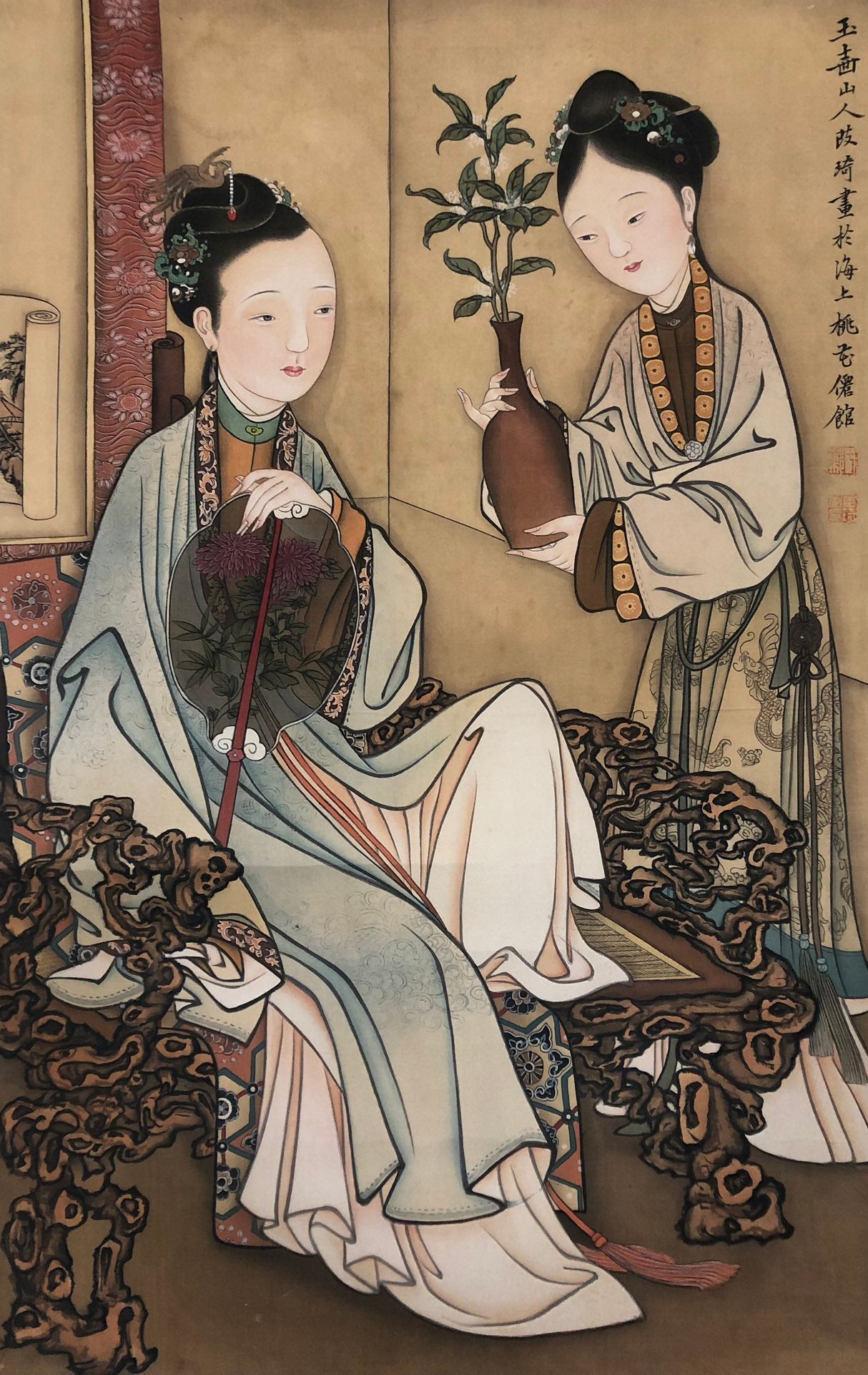 A Gorgeous Chinese Ink Painting Hanging Scroll By Gai Qi