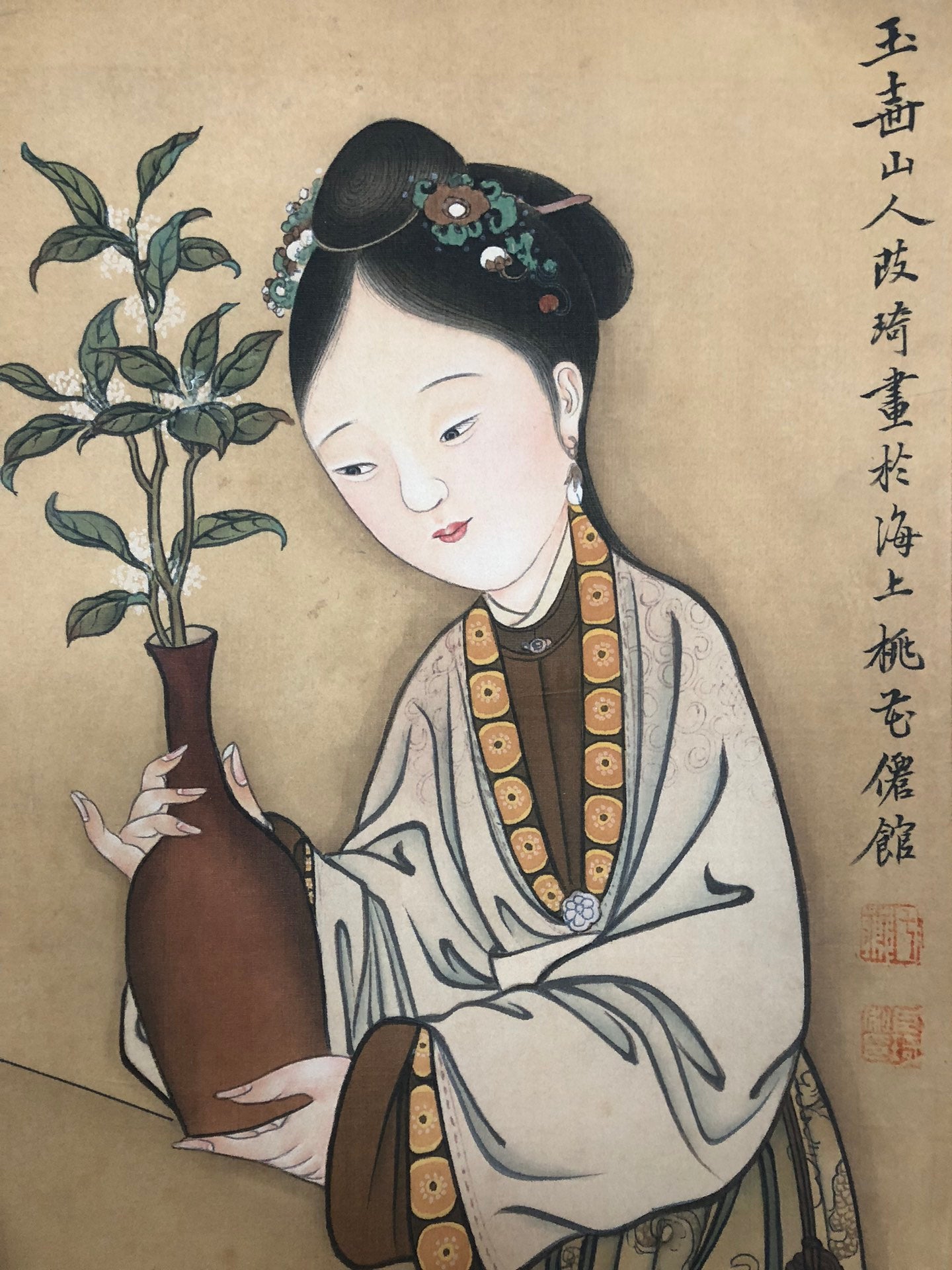 A Gorgeous Chinese Ink Painting Hanging Scroll By Gai Qi