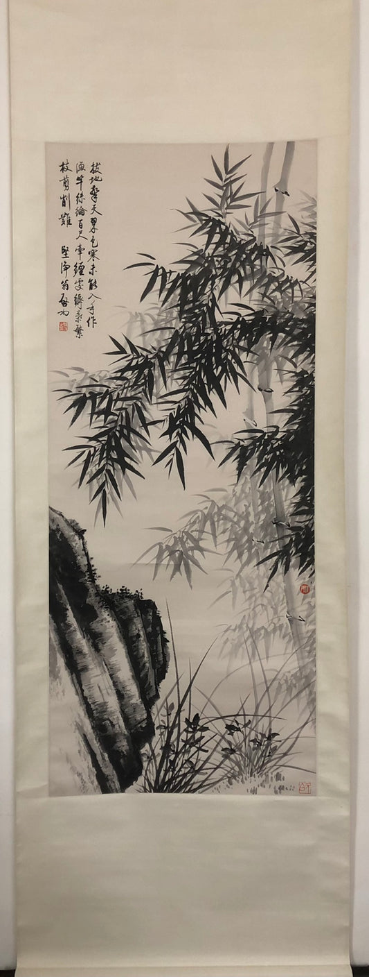 A Precious Chinese Ink Painting Hanging Scroll By Qi Gong