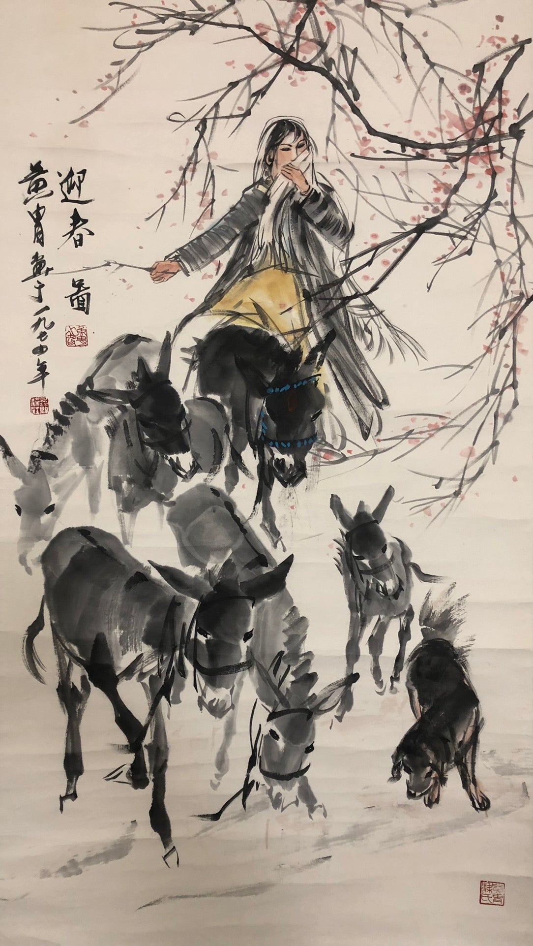 A Precious Chinese Ink Painting Hanging Scroll By Huang Zhou