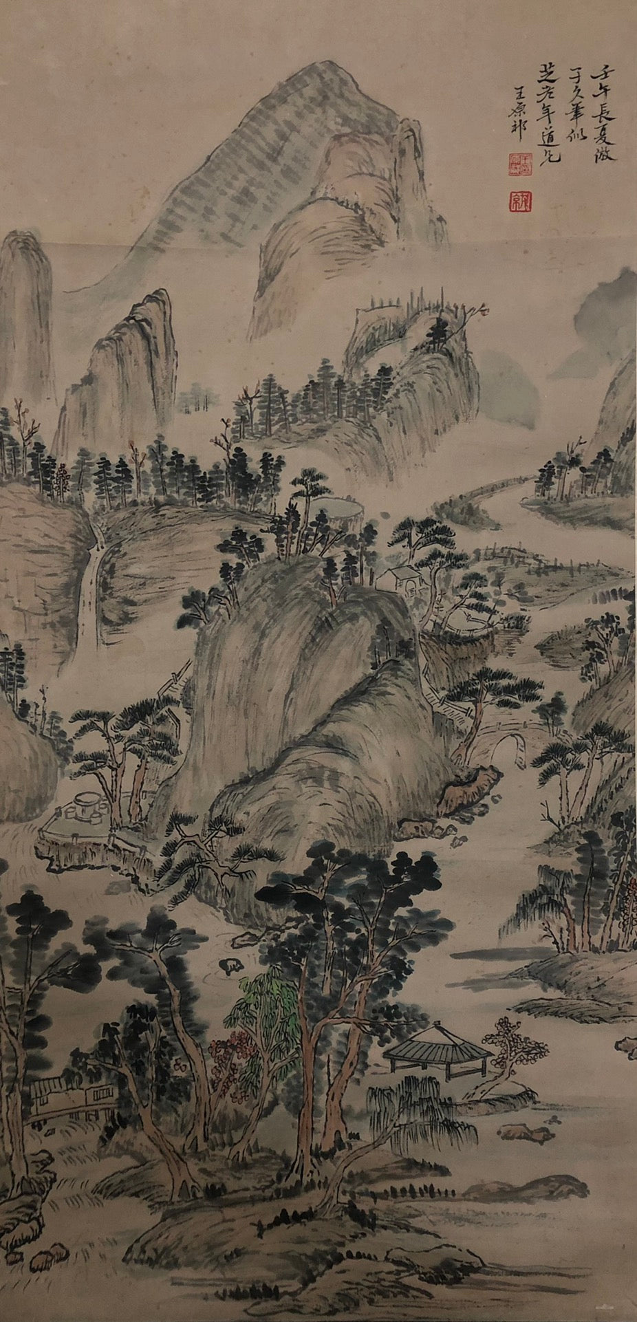 A Marvelous Chinese Ink Painting Hanging Scroll By Wang Yuanqi