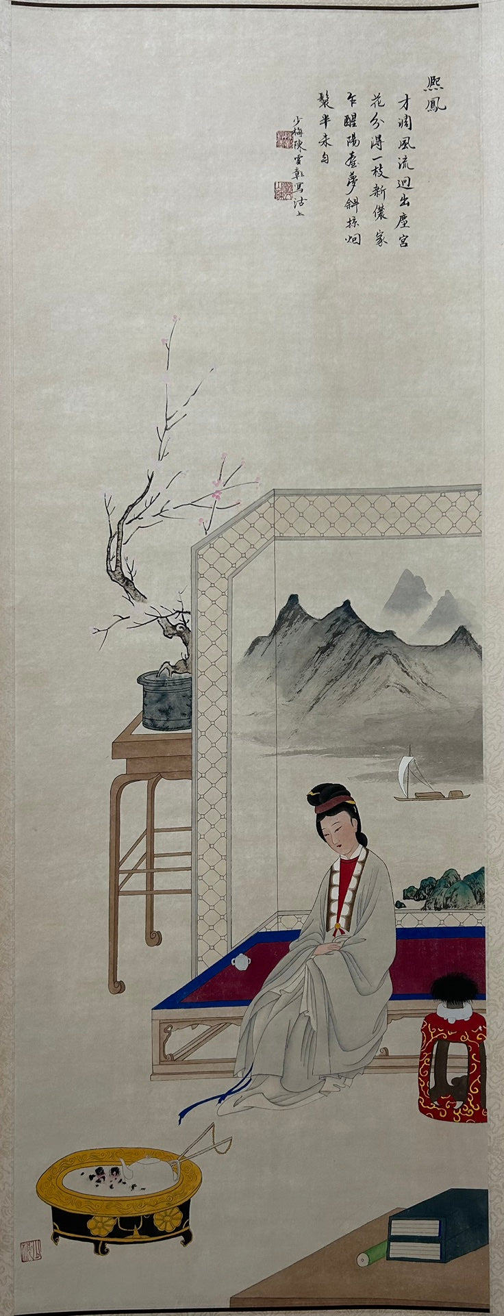 A Precious Chinese Ink Painting Hanging Scroll By Chen Shaomei