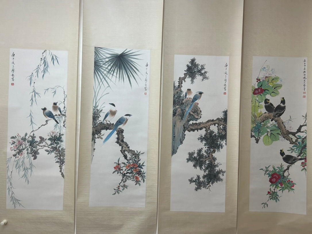 Four Gorgeous Chinese Ink Painting Hanging Scrolls By Yan Bolong