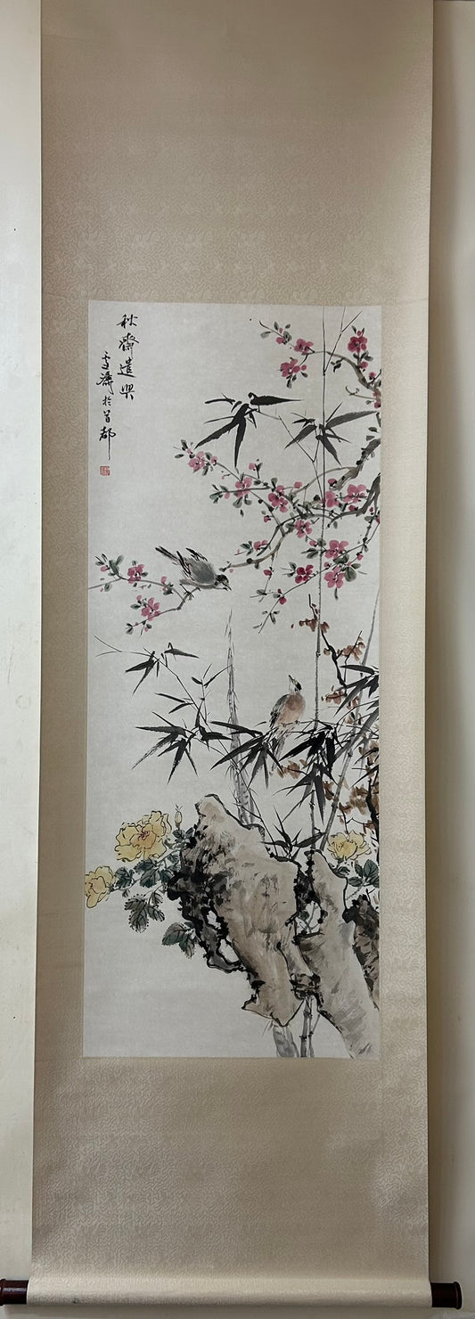 A Fabulous Chinese Ink Painting Hanging Scroll By Wang Xuetao