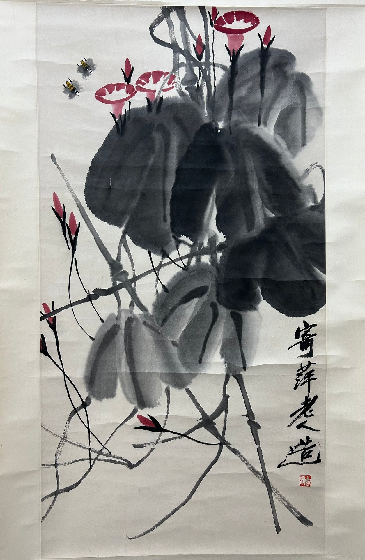 A Fabulous Chinese Ink Painting Hanging Scroll By Qi Baishi