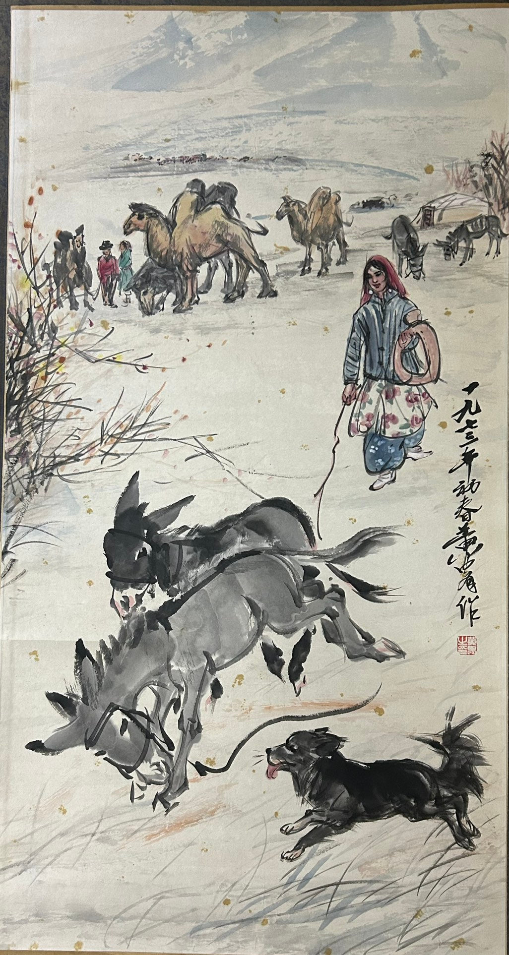 An Excellent Chinese Ink Painting Hanging Scroll By Huang Zhou