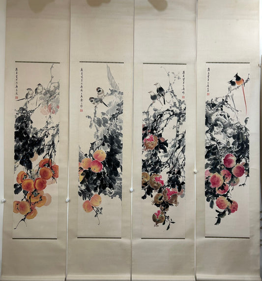 Four Exquisite Chinese Ink Painting Hanging Scrolls By Huang Huanwu