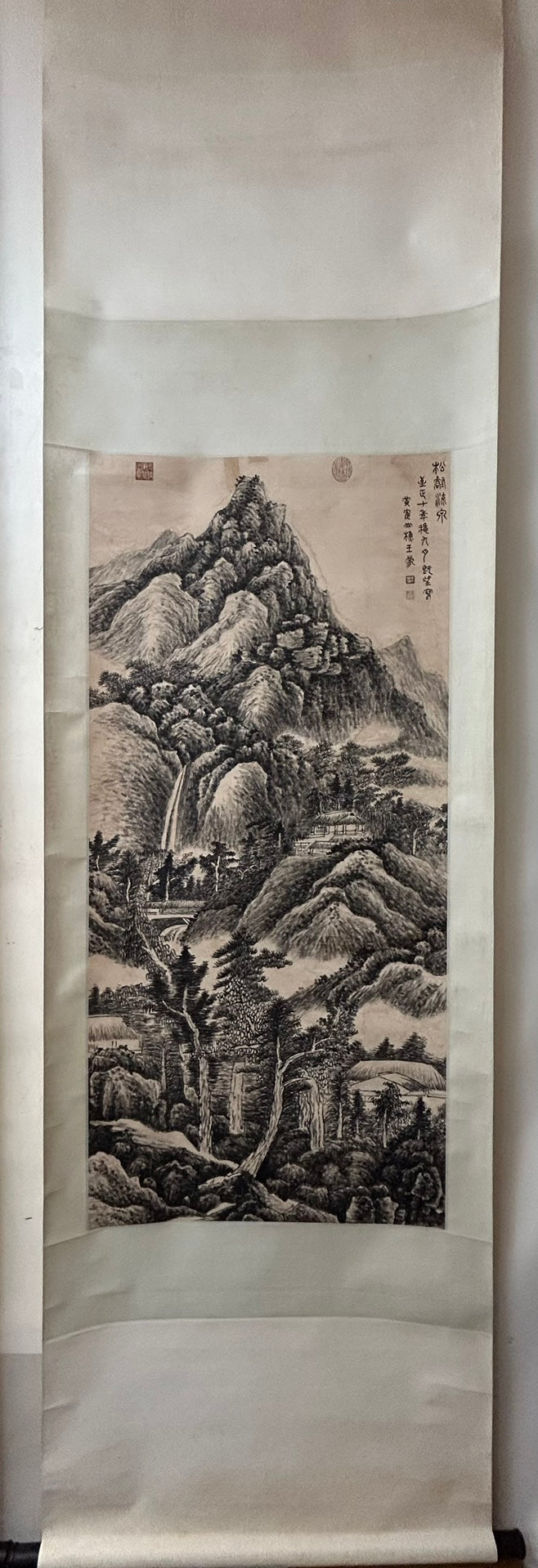 An Exquisite Chinese Ink Painting Hanging Scroll By Wang Meng