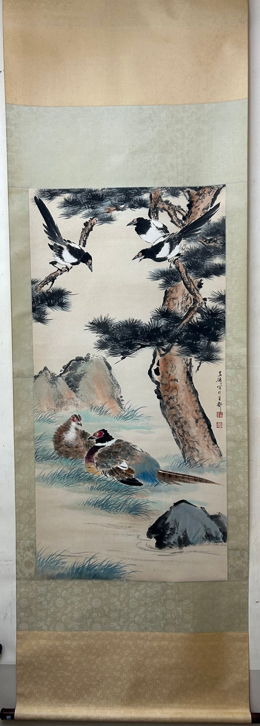 An Exquisite Chinese Ink Painting Hanging Scroll By Wang Xuetao