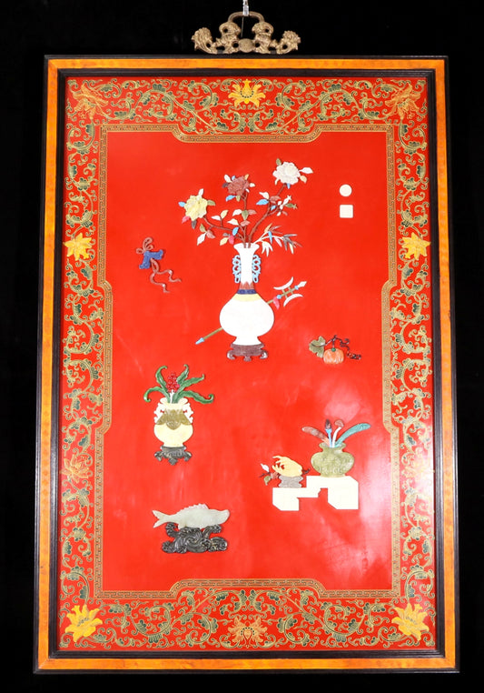 An exquisite zitanwood gold-filled lacquer-embedded treasure map hanging screen