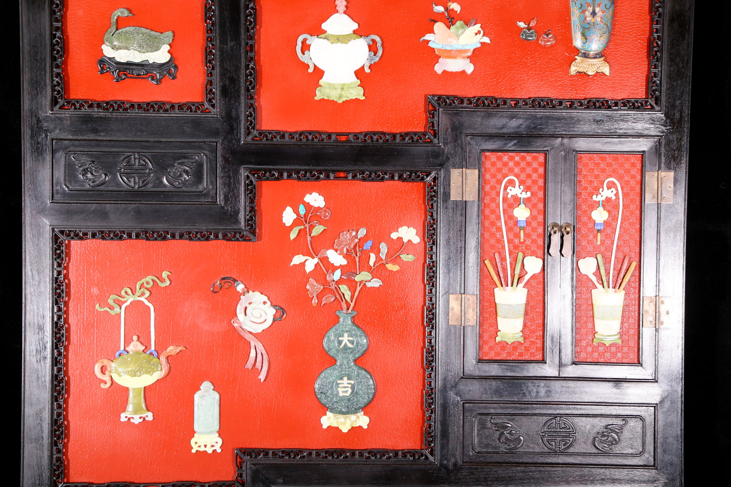 An exquisite zitanwood lacquered and gem-inlaid treasure map hanging screen