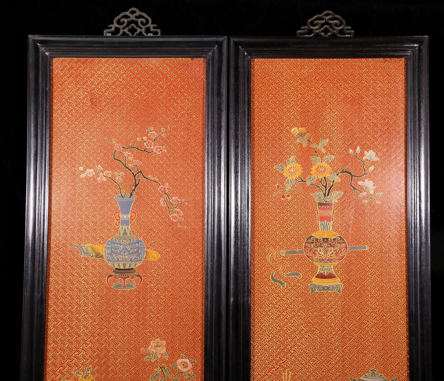 A set of exquisite zitanwood gold-filled lacquered treasure pictures with four hanging screens