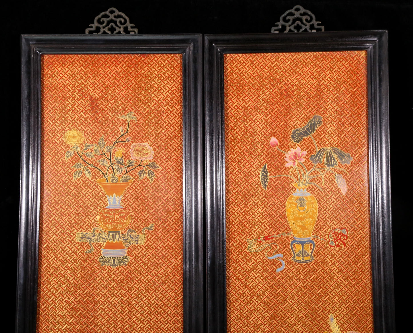 A set of exquisite zitanwood gold-filled lacquered treasure pictures with four hanging screens