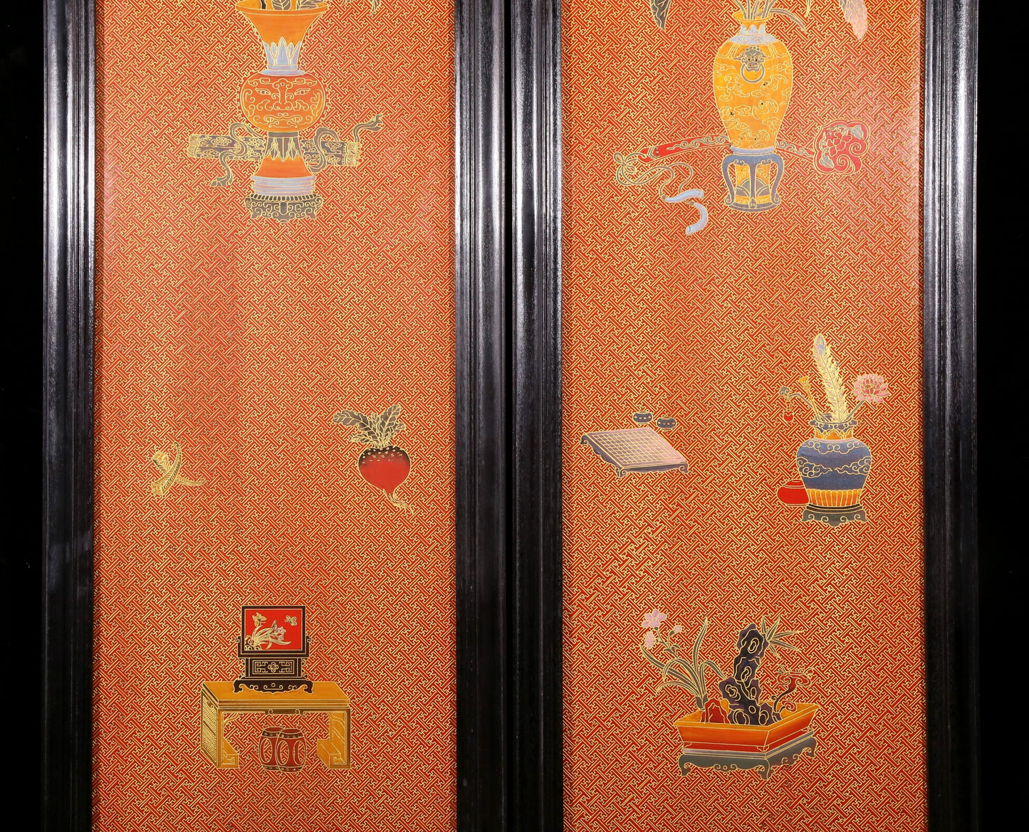 A set of exquisite zitanwood gold-filled lacquered treasure pictures with four hanging screens