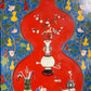 An exquisite zitanwood painted  gourd hanging screen with inlaid gems