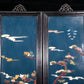 A set of exquisite zitanwood painted and inlaid with gemstones and four hanging screens with landscapes and figures.