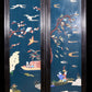 A set of exquisite zitanwood painted and inlaid with gemstones and four hanging screens with landscapes and figures.