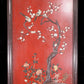 An exquisite zitanwood wood lacquer-embedded hanging screen with landscape, flower and bird patterns