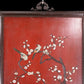 An exquisite zitanwood wood lacquer-embedded hanging screen with landscape, flower and bird patterns