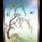 An exquisite zitanwood painted and painted hanging screen with inlaid gems and landscapes, flowers and birds.