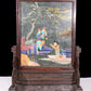 An exquisite zitanwood inlaid with jasper, gold inlaid with gems, landscape and figures pattern table screen