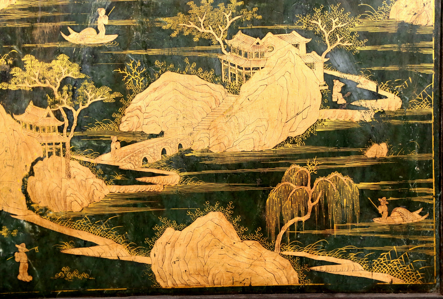 An exquisite zitanwood inlaid with jasper, gold inlaid with gems, landscape and figures pattern table screen