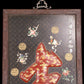 An exquisite zitanwood painted and painted hanging screen with the Chinese character longevity inlaid with gemstones.