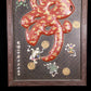 An exquisite zitanwood painted and painted hanging screen with the Chinese character longevity inlaid with gemstones.