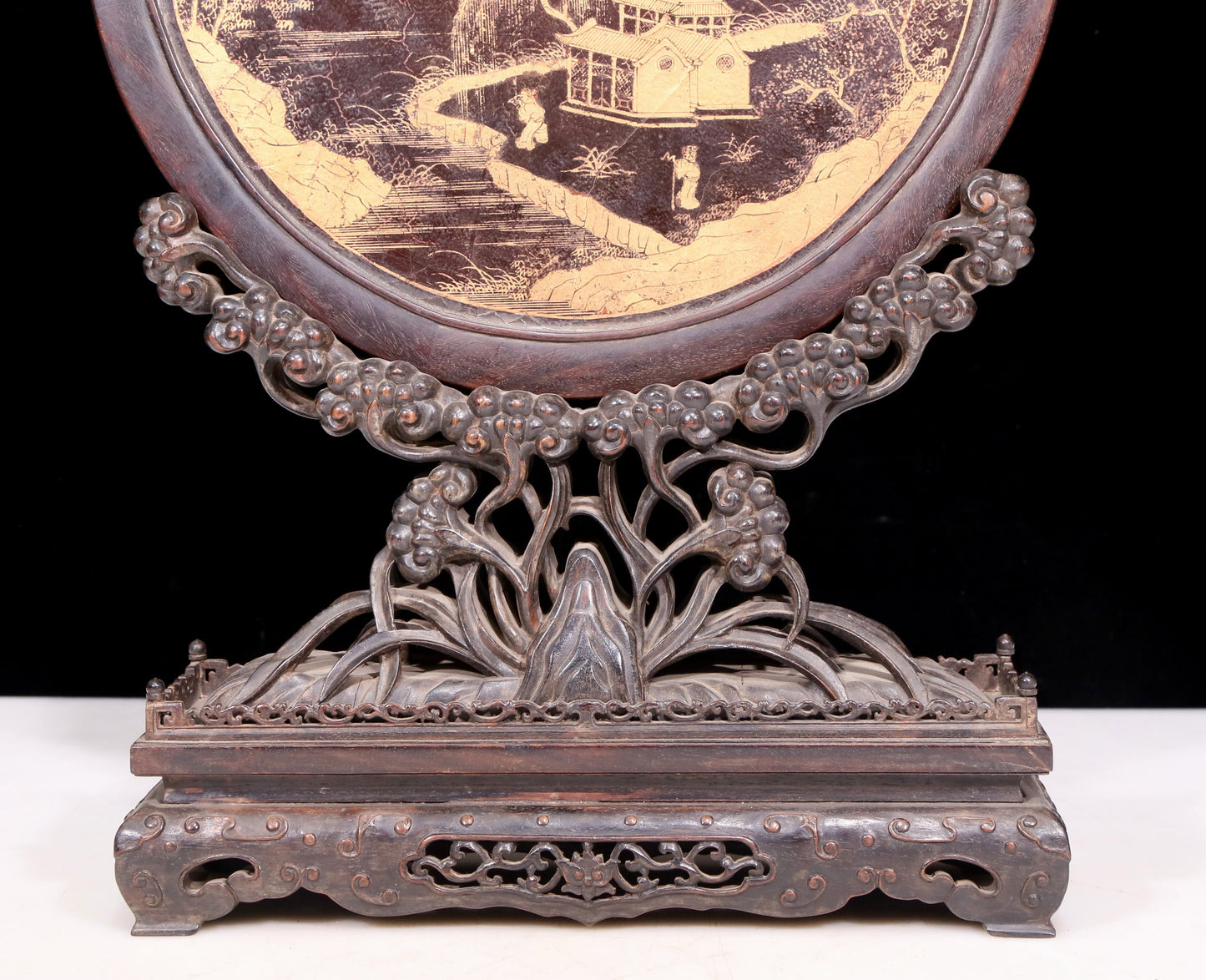 An exquisite zitanwood lacquered gold-embedded vase pattern table screen