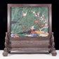 An exquisite zitanwood inlaid with jasper, gold and gemstone flower and bird pattern table screen