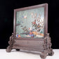 An exquisite zitanwood inlaid with jasper, gold and gemstone flower and bird pattern table screen