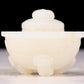 An exquisite white jade tripod censer with flower and bird patterns and lid