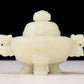 An exquisite white jade tripod censer with dragon pattern and lid