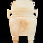 An exquisite white jade four-legged censer with dragon pattern and lid